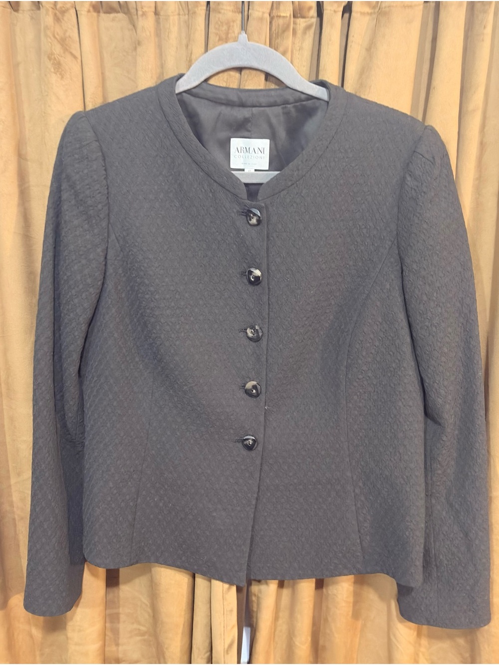 Armani Collezioni Gray Round-Neck Button Jacket